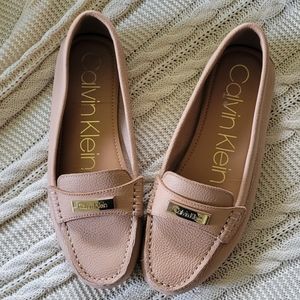 Calvin Klein tan slide on leather loafers